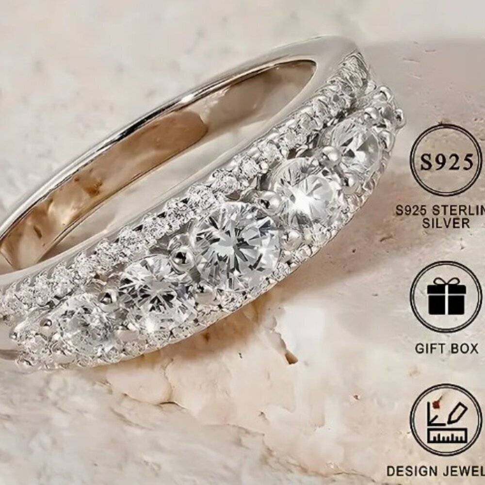 925 Silver Eternal Love Synthetic Zirconia Ring Full-Set Luxury Ring Women size